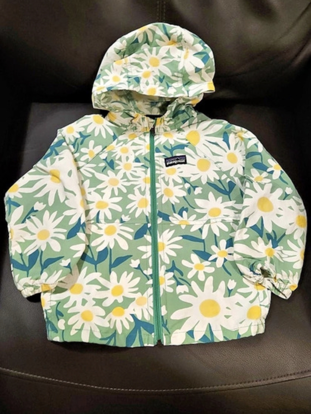 Patagonia Toddler Windbreaker Jacket, Green & White Floral 2T SO CUTE!